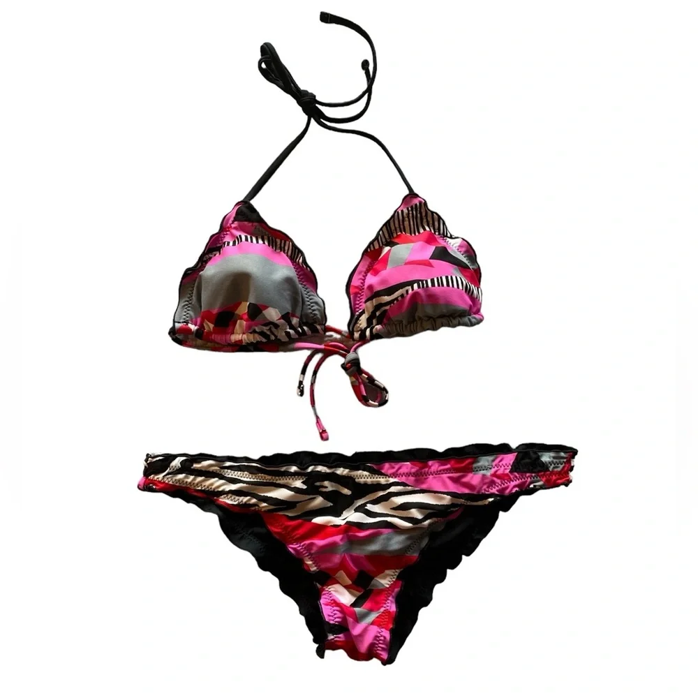Adorable Reversible RuffledSwimwear Bikini String Top Full Back Great Condition! - Picture 1 of 8